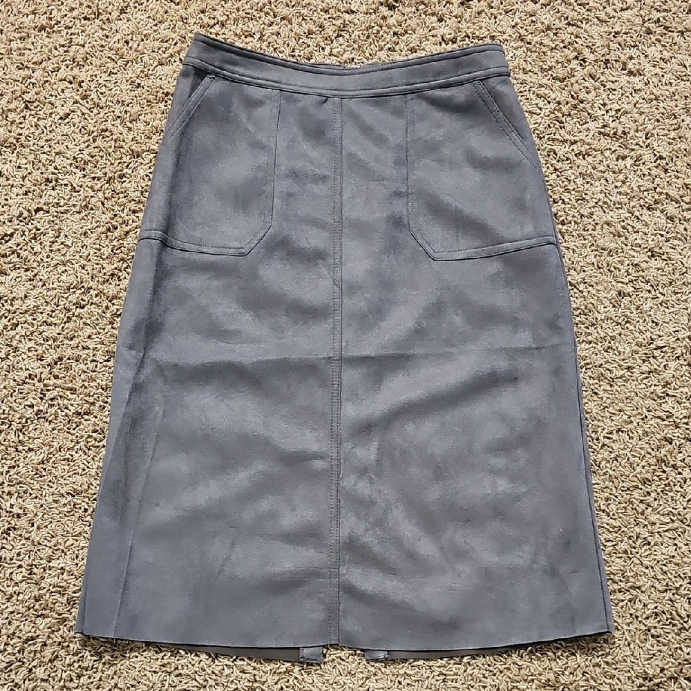 Catherine Malandrino Faux Leather Pencil Skirt Gray Stretch Size 10 Pockets